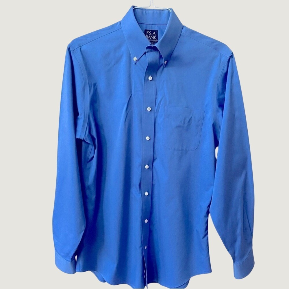 Jos. A. Bank Mens Traveler Collection Tailored Fit Blue Button Down Shirt 15.5